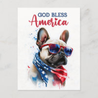 Franse Bulldog, God Bless America Ansichtkaart