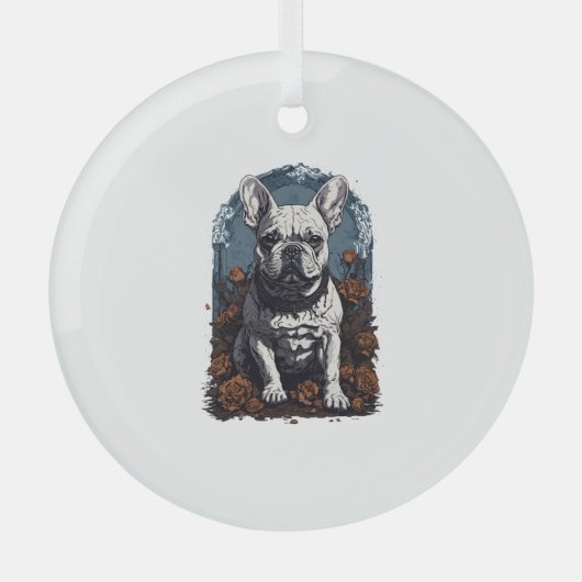Franse Bulldog Gotische Bloemen Glas Ornament (Voorkant)