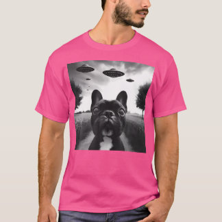 Franse Bulldog Grappige Grafische Selfie Met UFO'S T-shirt