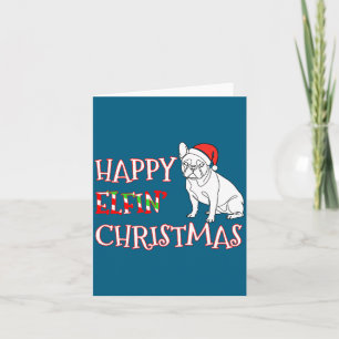 Franse Bulldog Grappige Kerstman Hoed Gelukkig Elf Kaart