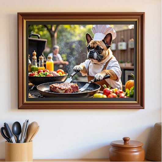 Franse Bulldog Grill Chef Poster