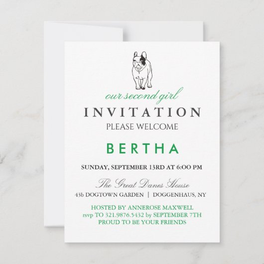 Franse Bulldog Groene Uitnodiging (Achterkant)