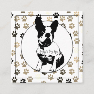 Franse Bulldog Groomer Paw Print Patroon Wit Vierkante Visitekaartje