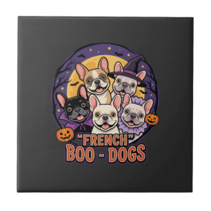 Franse Bulldog Halloween Boo Honden Vector Tegeltje