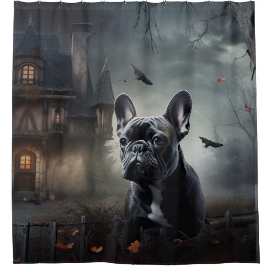 Franse Bulldog Halloween eng Douchegordijn (Voorkant)