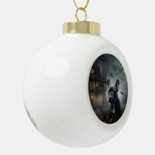 Franse Bulldog Halloween eng Keramische Bal Ornament (Links)