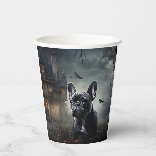Franse Bulldog Halloween eng Papieren Bekers (Voorkant)