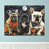 Franse Bulldog Halloween Spooky Canvas Afdruk (Insitu (Houten vloer))