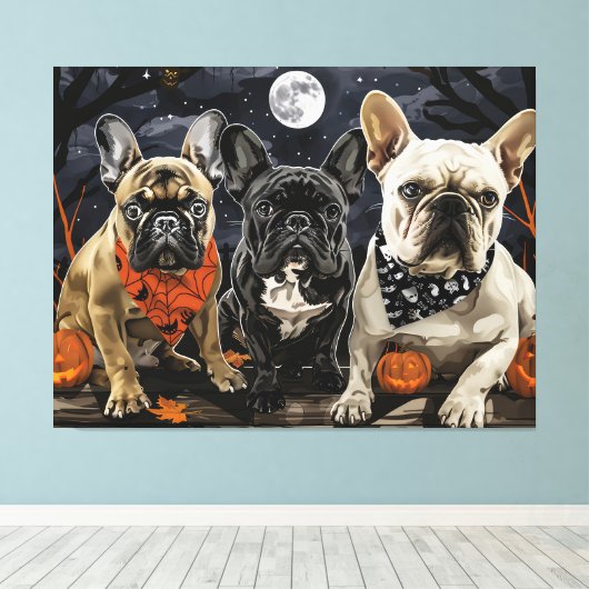 Franse Bulldog Halloween Spooky Canvas Afdruk (Insitu (Houten vloer))