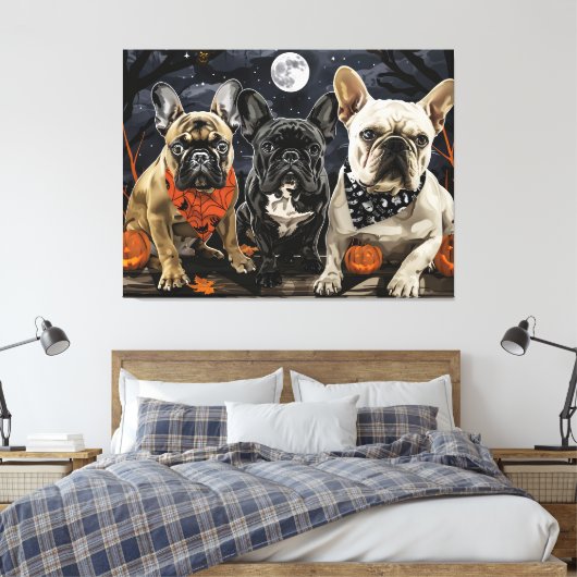 Franse Bulldog Halloween Spooky Canvas Afdruk (Insitu (Slaapkamer))