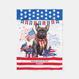 Franse Bulldog Happy 4th van juli Amerika Patriott Fleece Deken