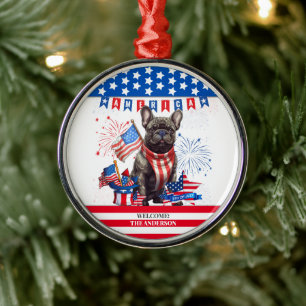 Franse Bulldog Happy 4th van juli Amerika Patriott Metalen Ornament