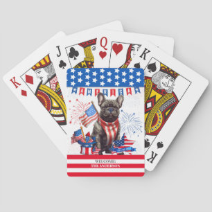 Franse Bulldog Happy 4th van juli Amerika Patriott Pokerkaarten