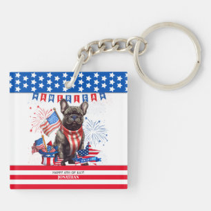 Franse Bulldog Happy 4th van juli Amerika Patriott Sleutelhanger