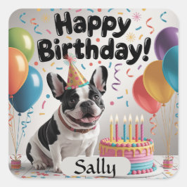 Franse Bulldog Happy Birthday Vierkante Sticker