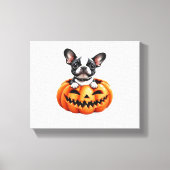 Franse Bulldog Happy Halloween pompoen Classic T-S Canvas Afdruk (Voorkant)