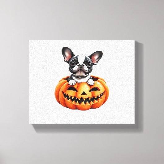 Franse Bulldog Happy Halloween pompoen Classic T-S Canvas Afdruk (Voorkant)