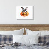 Franse Bulldog Happy Halloween pompoen Classic T-S Canvas Afdruk (Insitu (Slaapkamer))