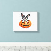 Franse Bulldog Happy Halloween pompoen Classic T-S Canvas Afdruk (Insitu (Houten vloer))