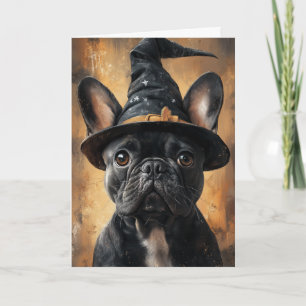 Franse Bulldog Heks Halloween Feestdagen Kaart
