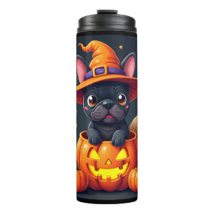 Franse Bulldog Heks Pompoen Halloween Heren Dames Thermosbeker