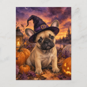 Franse Bulldog Heksenhoed Pompoen Briefkaart