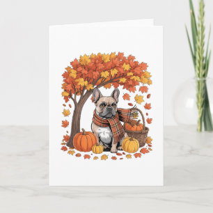 Franse Bulldog Herfst Sjaal Pompoen Herfstbladeren Kaart