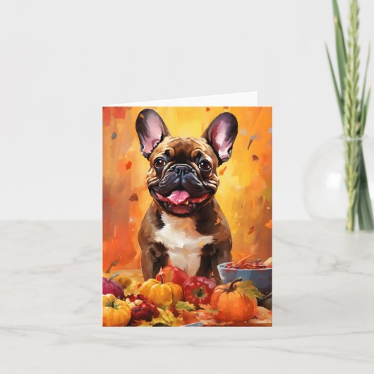 Franse Bulldog herfst Thanksgiving Kaart (Voorkant)