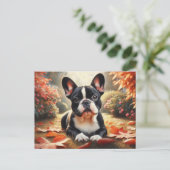 Franse Bulldog herfstbladeren kunst Briefkaart (Staand voorkant)