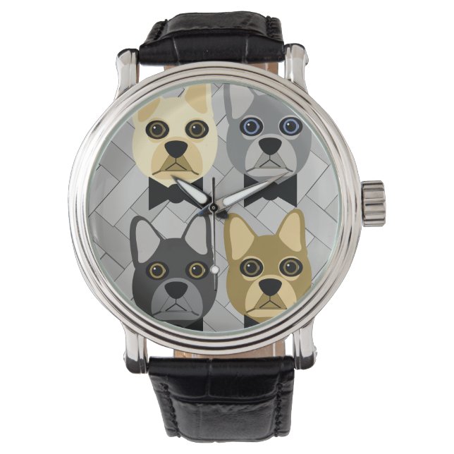 Franse Bulldog Herringbone Watch Horloge (Voorkant)