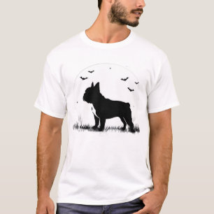 Franse Bulldog Hond � Halloween Maan Silhouet Ove T-shirt