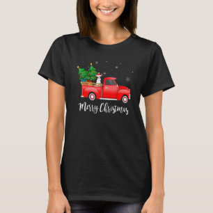Franse Bulldog Hond Rijdt Rode Truck Kerstmis T-shirt