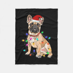 Franse Bulldog Hondenliefhebber kerstboom lichten Fleece Deken