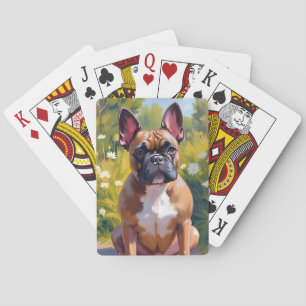 Franse Bulldog   Huisschilderij Hond Kunst Pokerkaarten