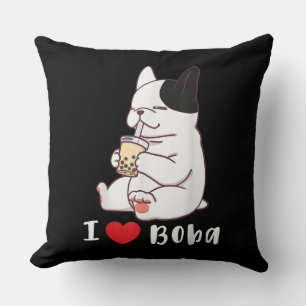 Franse Bulldog I Love Boba Bubble Milk Tea Dog Cut Kussen