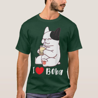 Franse Bulldog I Love Boba Bubble Milk Tea Dog Cut T-shirt