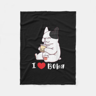 franse bulldog Ik hou van boba bubble milk tea gif Fleece Deken