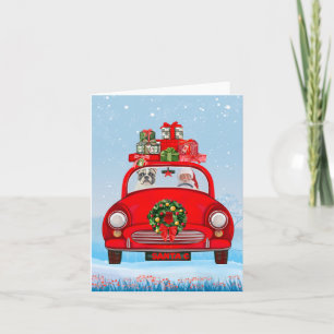 Franse Bulldog In Auto Met Kerstman Kaart
