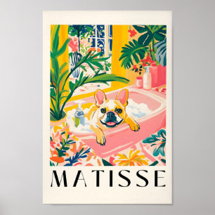 Franse Bulldog in bad, grappige badkamer muurkunst Poster