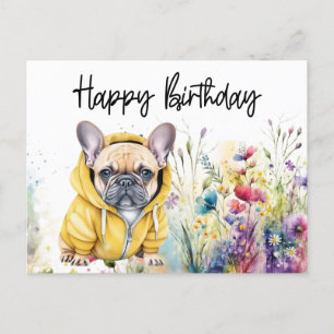 Franse Bulldog in Bloemenveld Verjaardag Briefkaart