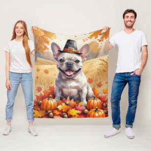Franse Bulldog in de herfst verlaat Thanksgiving k Fleece Deken