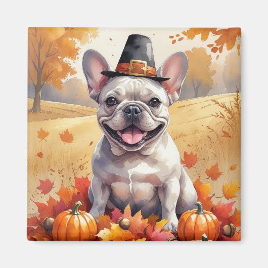 Franse Bulldog in de herfst verlaat Thanksgiving k Magneet (Voorkant)