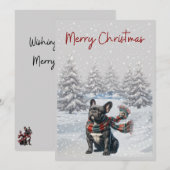 Franse Bulldog in de Sneeuw Kerstkaart (Voorkant / Achterkant)