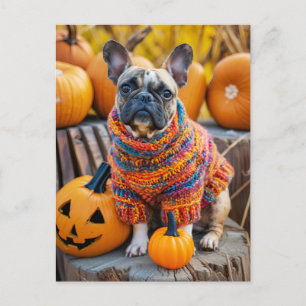 Franse Bulldog in Gebreide Hondenkleren Feestdagenkaart