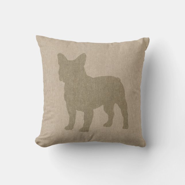 Franse Bulldog in Grey op Linen Kijk Kussen (Voorkant)