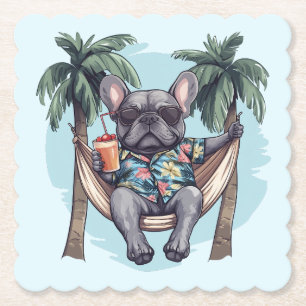 Franse Bulldog in Hawaiaanse Top Kartonnen Onderzetters