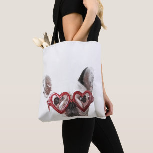 Franse Bulldog in Heart Glasses Draagtas