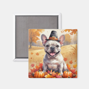 Franse Bulldog in herfstbladeren Thanksgiving Kuns Magneet