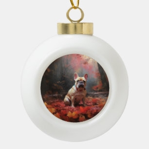 Franse Bulldog in herfstbladeren val inspireert Keramische Bal Ornament