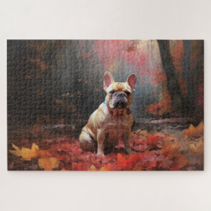 Franse Bulldog in herfstbladeren val inspireert Legpuzzel